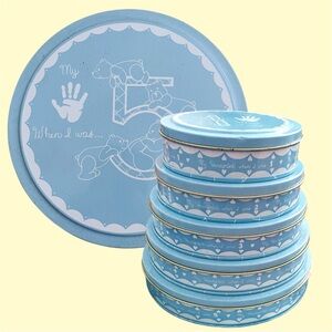 NEW! Child to Cherish Handprints TOWER OF TIME Kit in Sweet Blue Stackable Tins